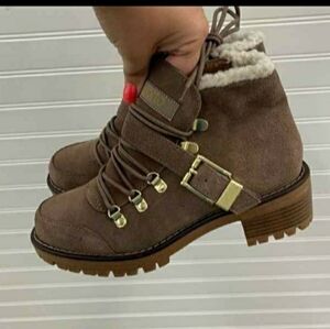 New Womens Sporto Katie,Brown Suede And Faux Shearling Lined Boots Sz 6.5